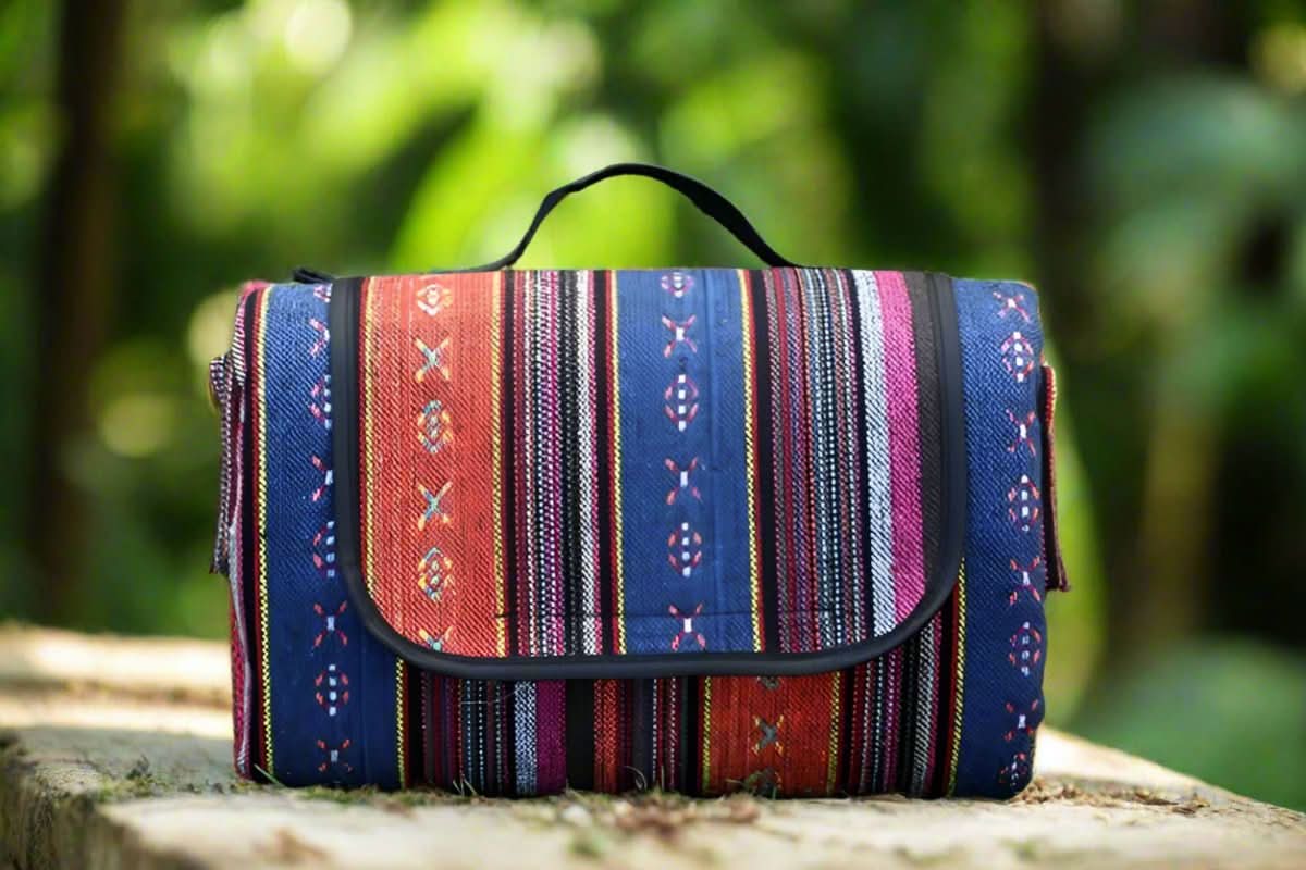 Waterproof picnic blanket with ethnic design for camping & outings