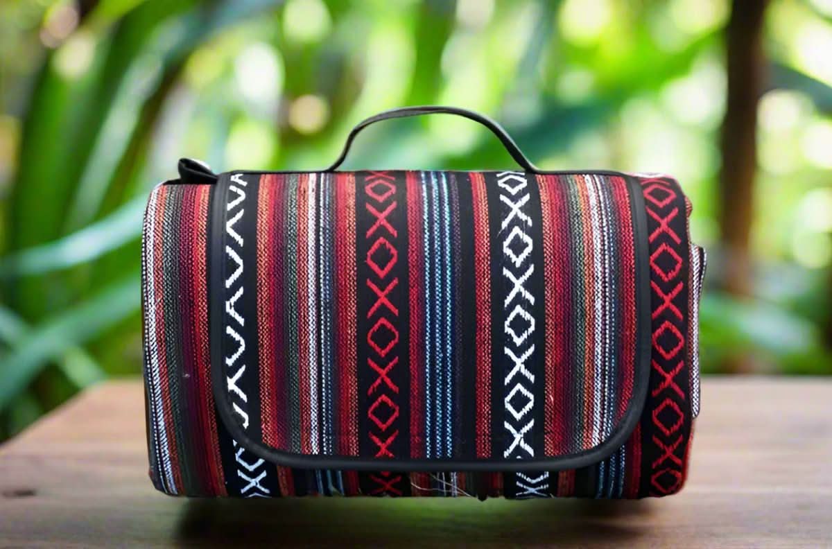 Waterproof picnic blanket with ethnic design for camping & outings