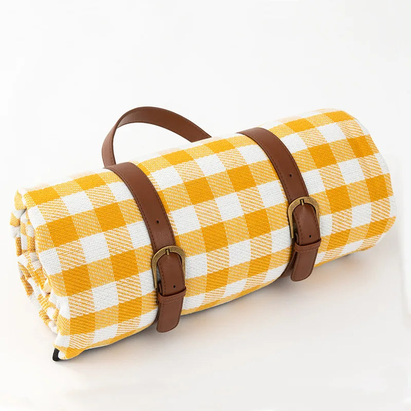 Waterproof foldable picnic blanket with carry strap