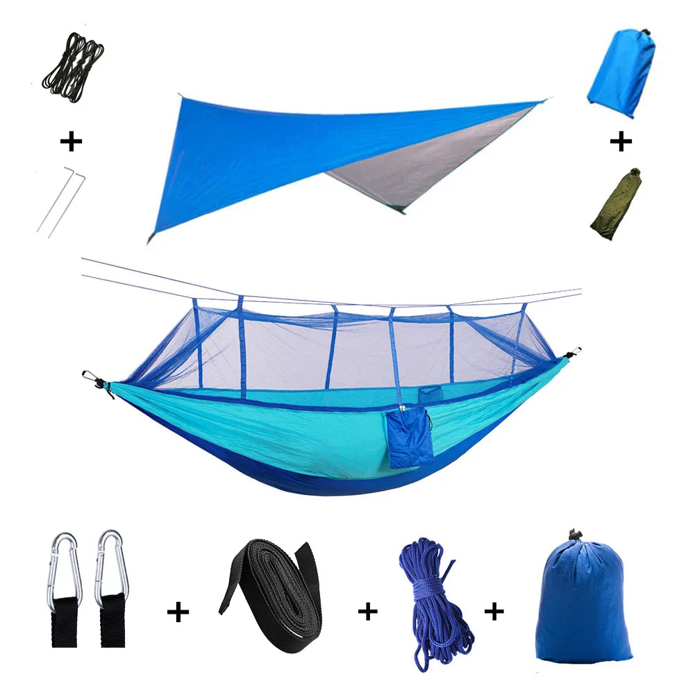 Trek Viva Camping Hammock | Integrated Mosquito Net & Rain Cover | Ultralight & Tear Resistant | 3-in-1 Outdoor Solution