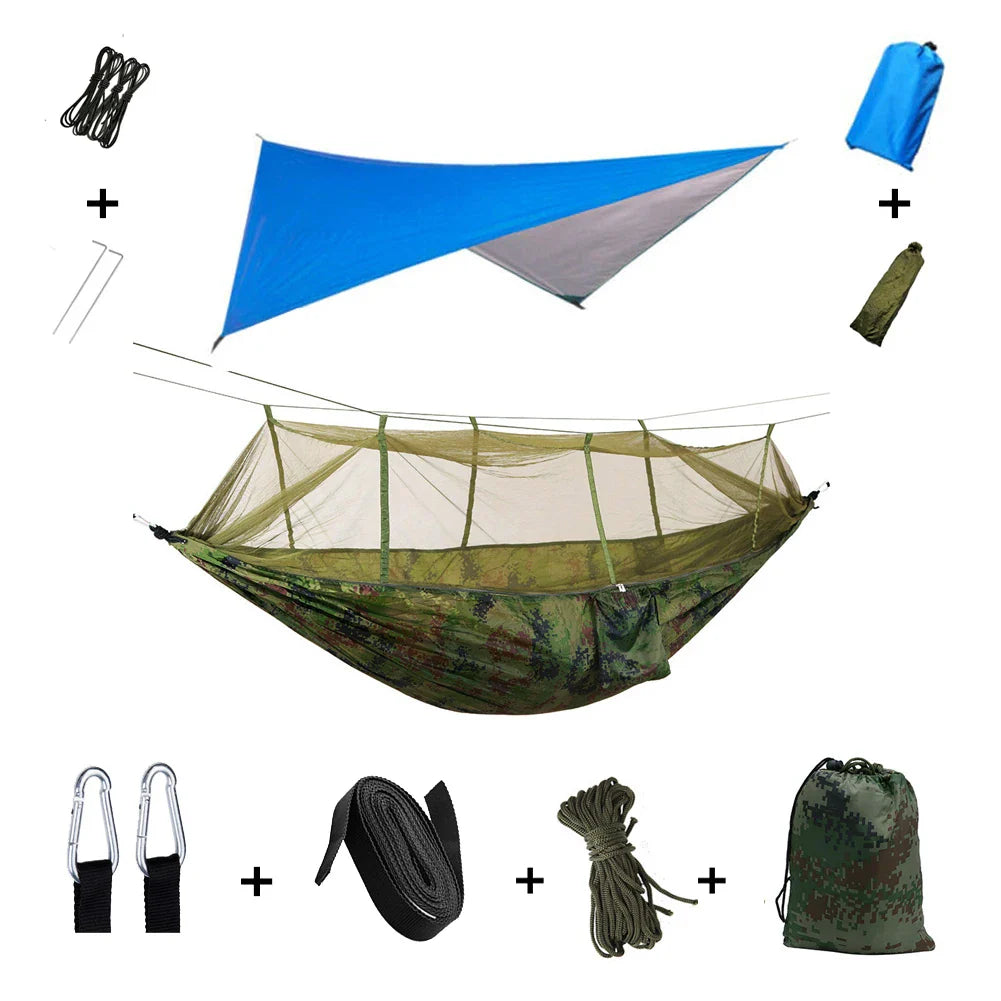 Trek Viva Camping Hammock | Integrated Mosquito Net & Rain Cover | Ultralight & Tear Resistant | 3-in-1 Outdoor Solution