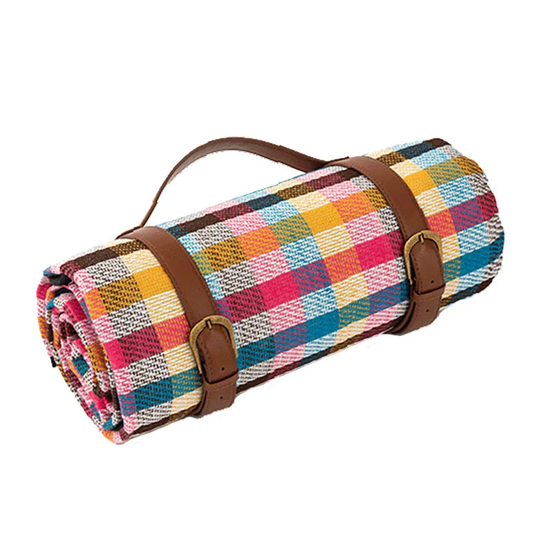 Waterproof foldable picnic blanket with carry strap