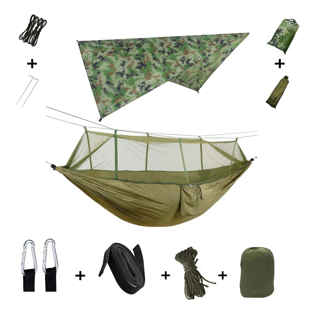 Trek Viva Camping Hammock | Integrated Mosquito Net & Rain Cover | Ultralight & Tear Resistant | 3-in-1 Outdoor Solution
