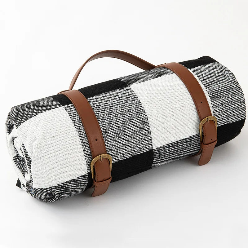 Waterproof foldable picnic blanket with carry strap