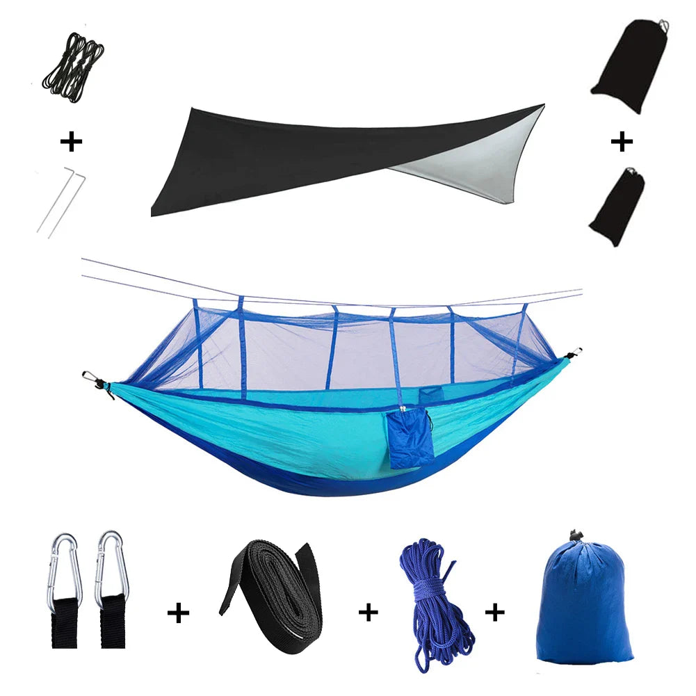 Trek Viva Camping Hammock | Integrated Mosquito Net & Rain Cover | Ultralight & Tear Resistant | 3-in-1 Outdoor Solution