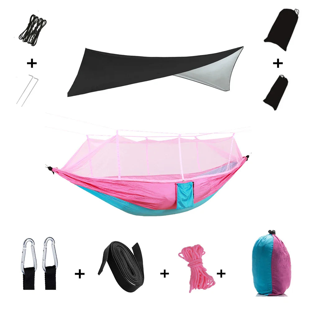 Trek Viva Camping Hammock | Integrated Mosquito Net & Rain Cover | Ultralight & Tear Resistant | 3-in-1 Outdoor Solution
