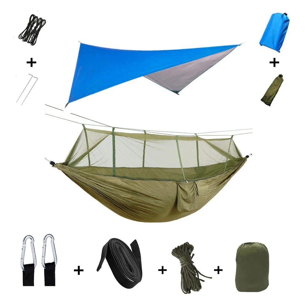 Trek Viva Camping Hammock | Integrated Mosquito Net & Rain Cover | Ultralight & Tear Resistant | 3-in-1 Outdoor Solution