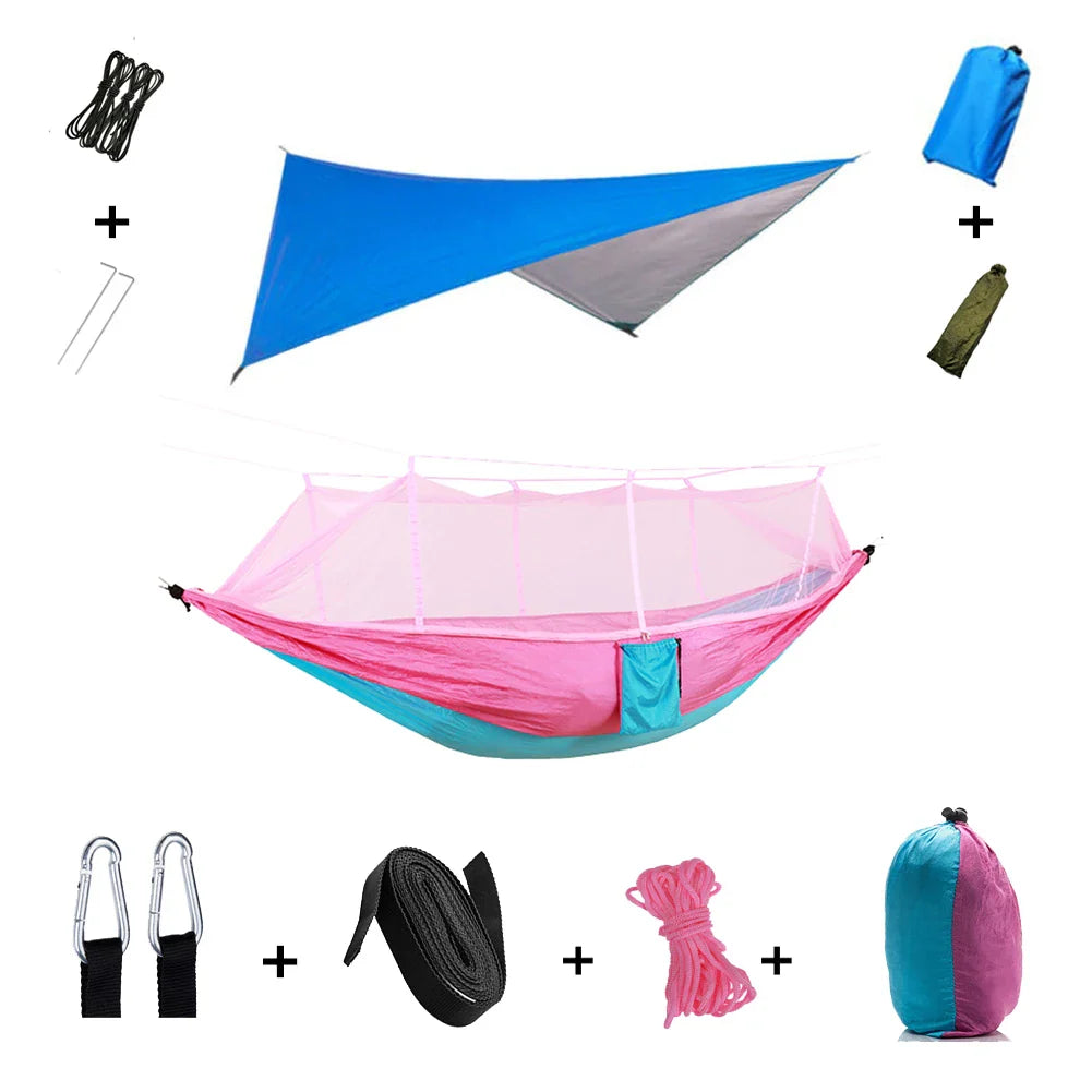 Trek Viva Camping Hammock | Integrated Mosquito Net & Rain Cover | Ultralight & Tear Resistant | 3-in-1 Outdoor Solution