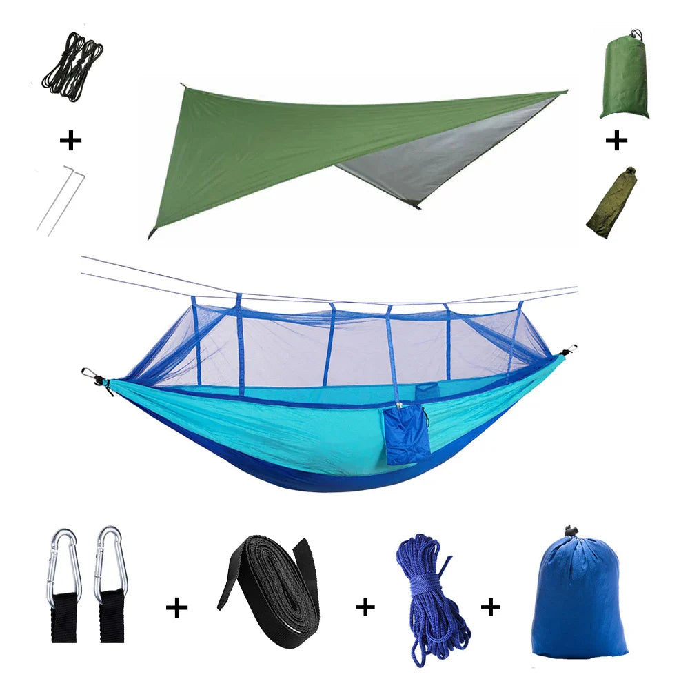 Trek Viva Camping Hammock | Integrated Mosquito Net & Rain Cover | Ultralight & Tear Resistant | 3-in-1 Outdoor Solution