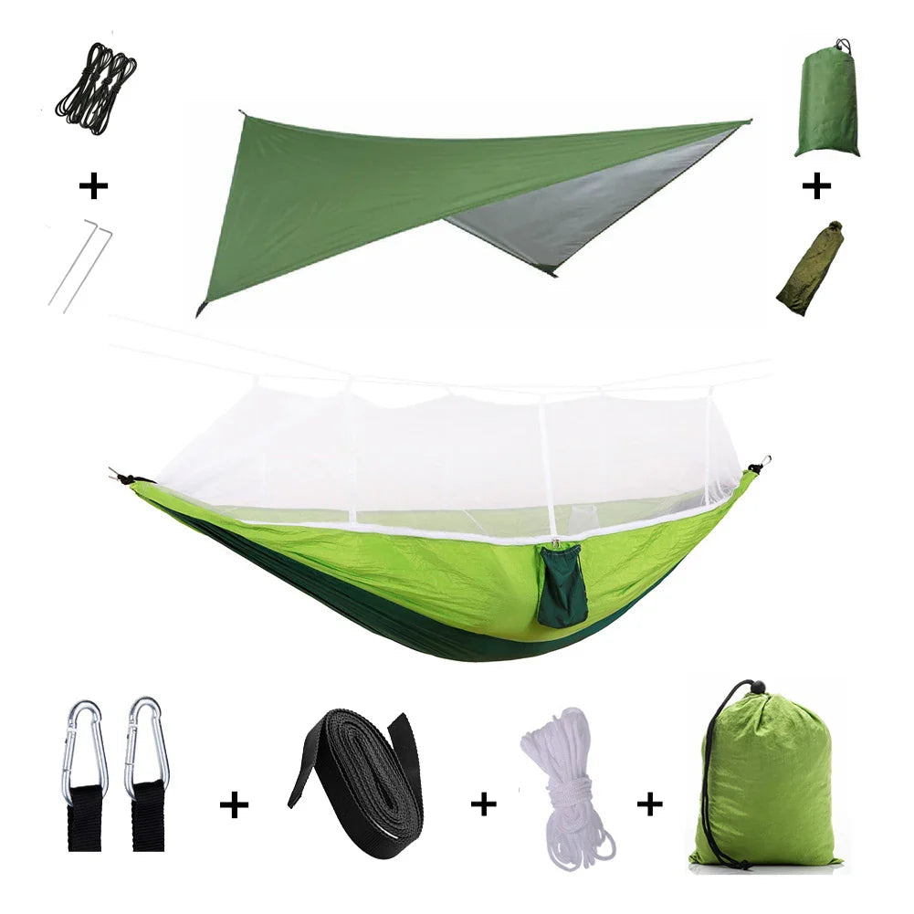 Trek Viva Camping Hammock | Integrated Mosquito Net & Rain Cover | Ultralight & Tear Resistant | 3-in-1 Outdoor Solution