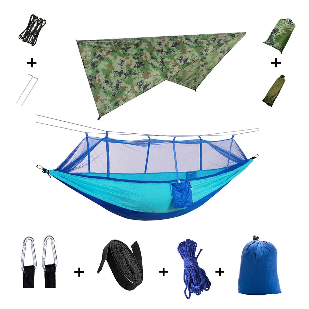 Trek Viva Camping Hammock | Integrated Mosquito Net & Rain Cover | Ultralight & Tear Resistant | 3-in-1 Outdoor Solution