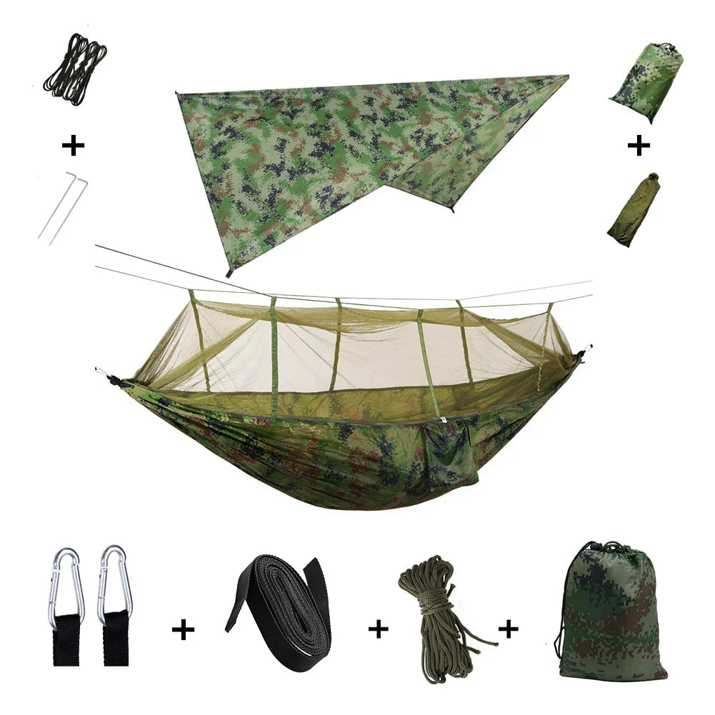 Trek Viva Camping Hammock | Integrated Mosquito Net & Rain Cover | Ultralight & Tear Resistant | 3-in-1 Outdoor Solution