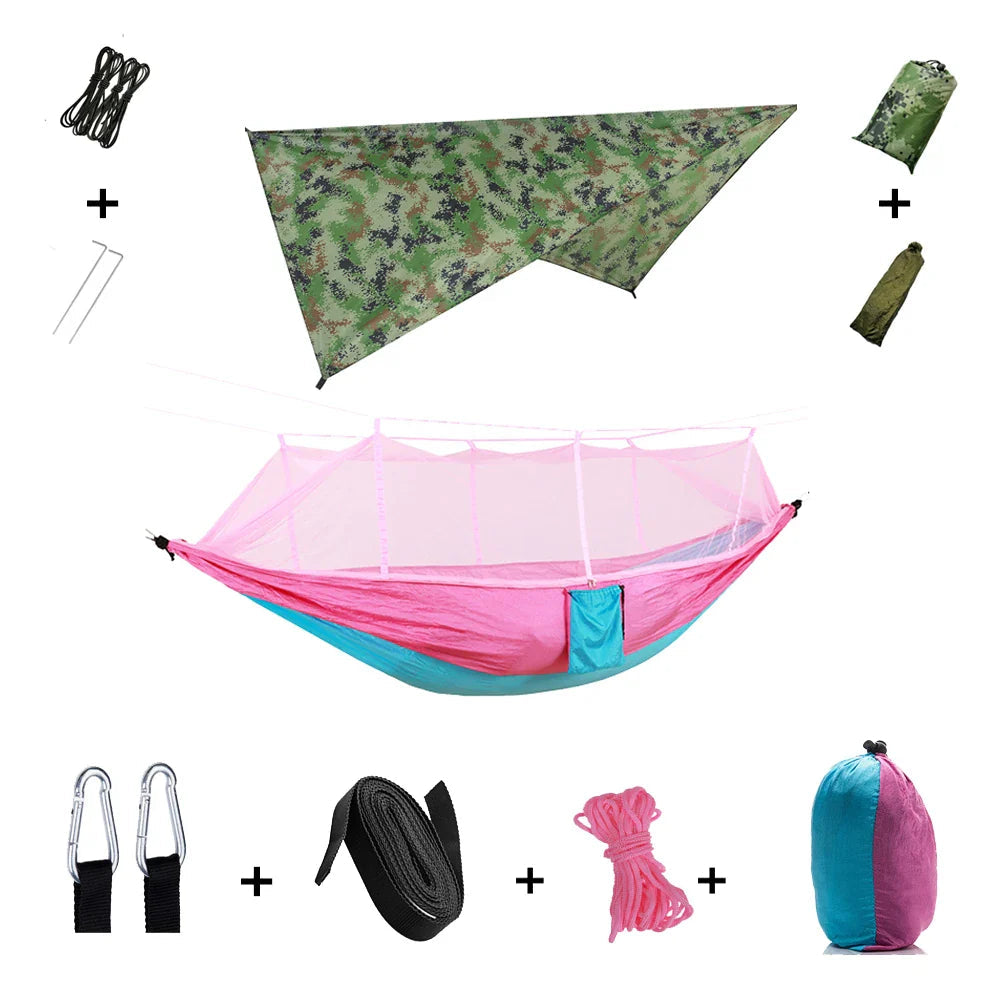 Trek Viva Camping Hammock | Integrated Mosquito Net & Rain Cover | Ultralight & Tear Resistant | 3-in-1 Outdoor Solution