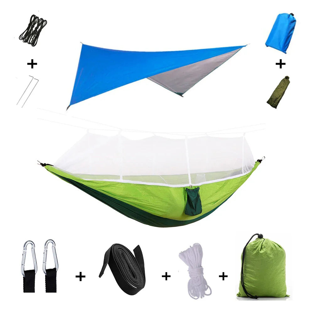 Trek Viva Camping Hammock | Integrated Mosquito Net & Rain Cover | Ultralight & Tear Resistant | 3-in-1 Outdoor Solution