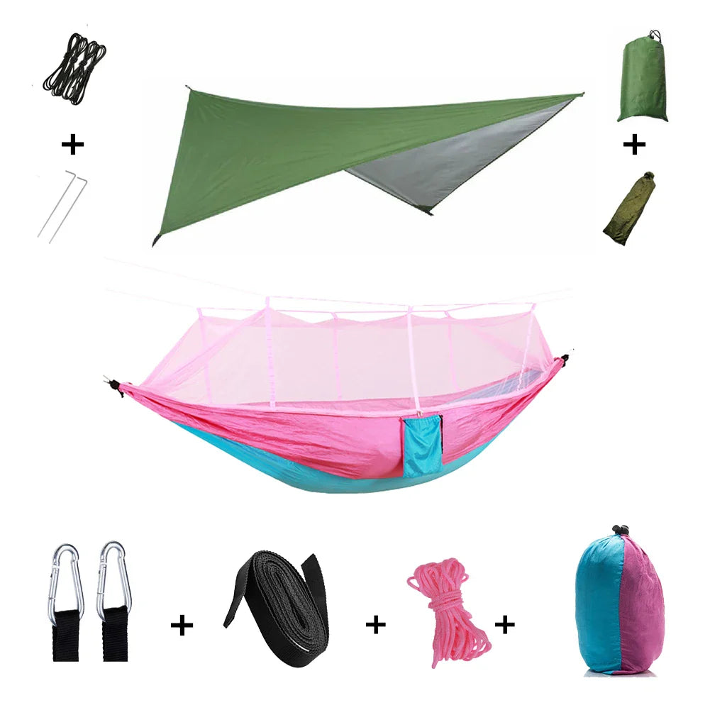 Trek Viva Camping Hammock | Integrated Mosquito Net & Rain Cover | Ultralight & Tear Resistant | 3-in-1 Outdoor Solution