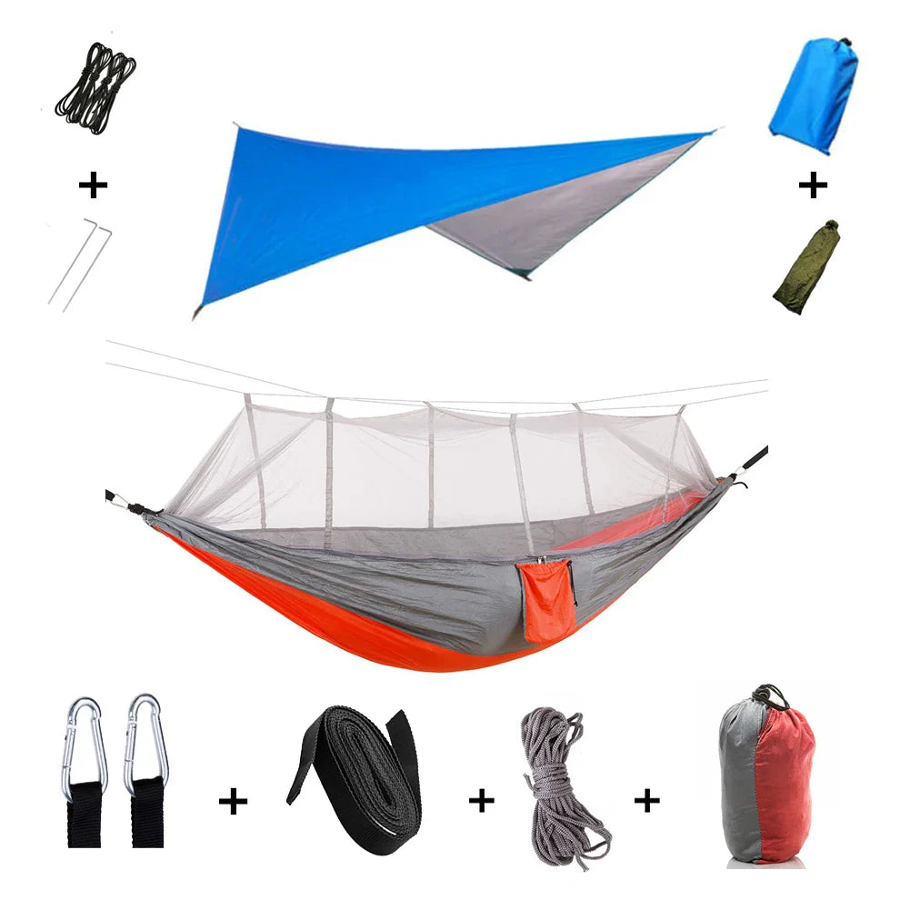 Trek Viva Camping Hammock | Integrated Mosquito Net & Rain Cover | Ultralight & Tear Resistant | 3-in-1 Outdoor Solution