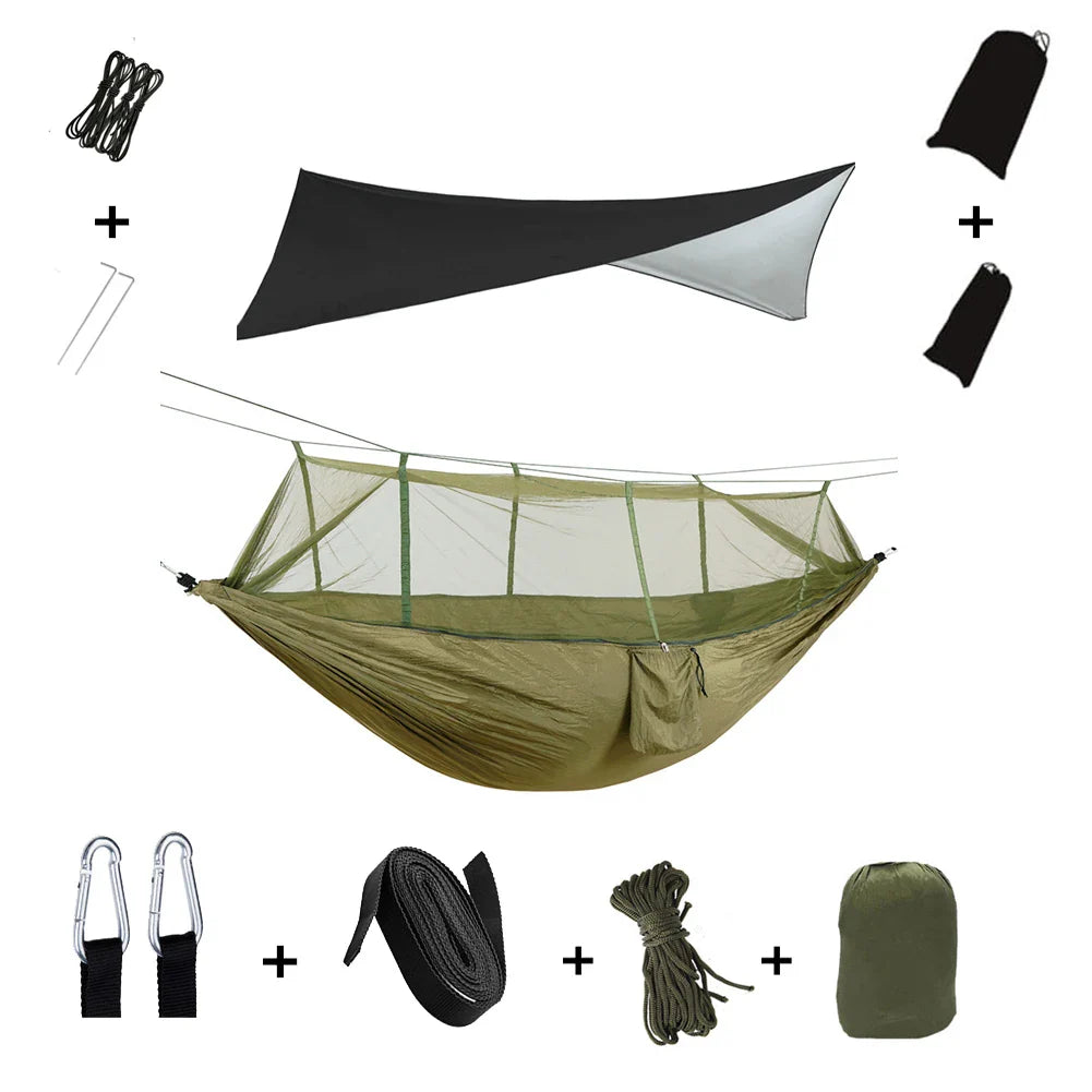 Trek Viva Camping Hammock | Integrated Mosquito Net & Rain Cover | Ultralight & Tear Resistant | 3-in-1 Outdoor Solution