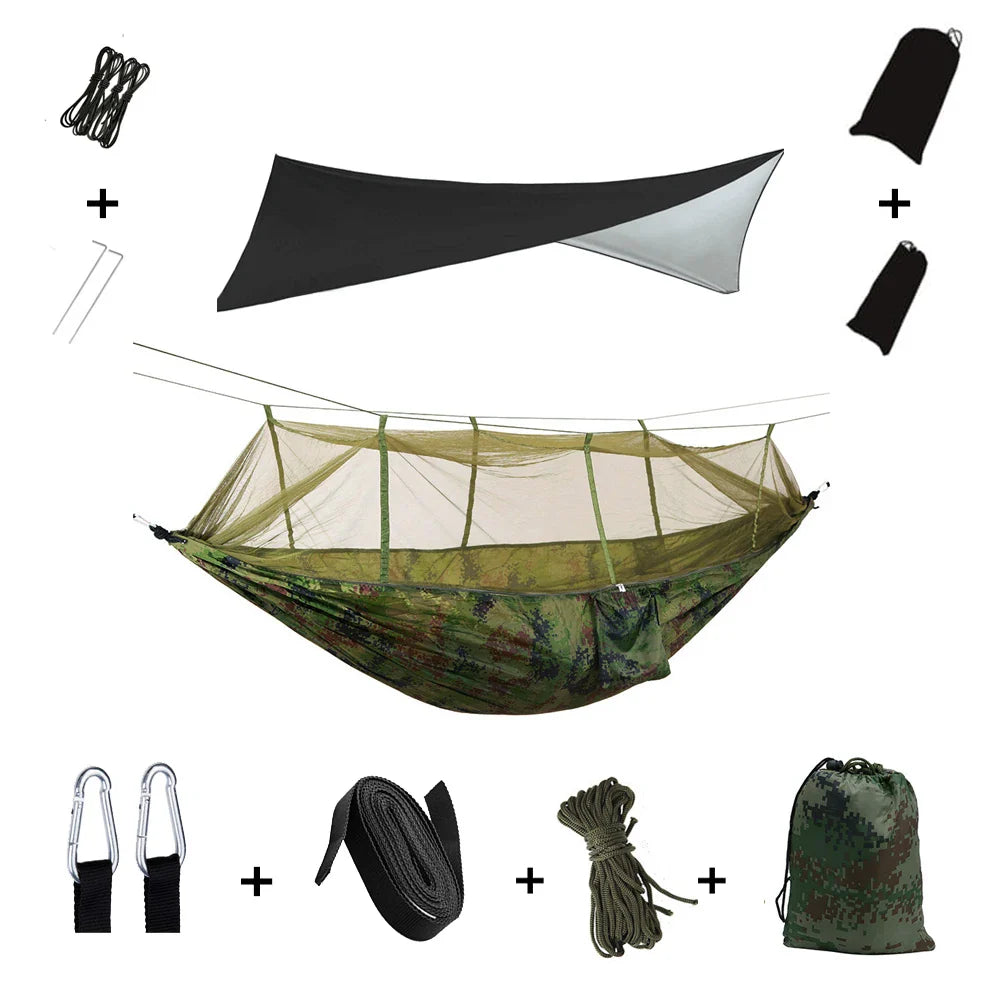 Trek Viva Camping Hammock | Integrated Mosquito Net & Rain Cover | Ultralight & Tear Resistant | 3-in-1 Outdoor Solution