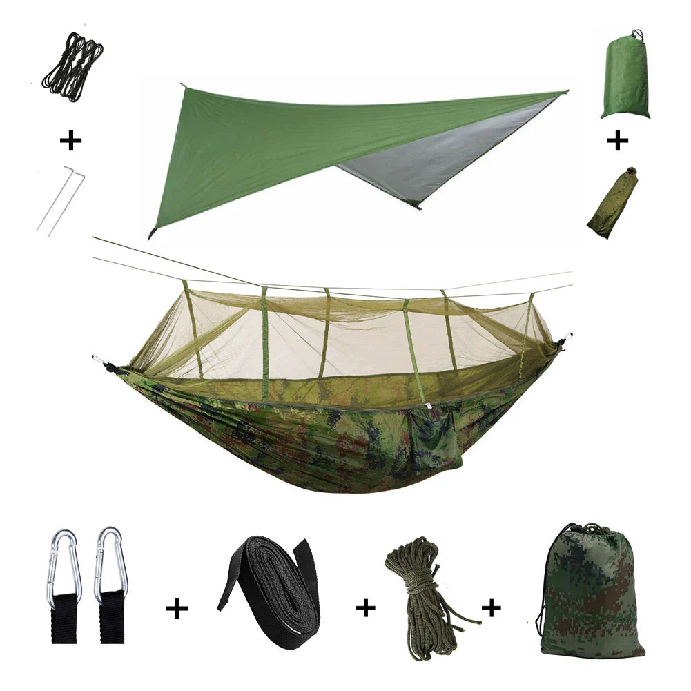 Trek Viva Camping Hammock | Integrated Mosquito Net & Rain Cover | Ultralight & Tear Resistant | 3-in-1 Outdoor Solution